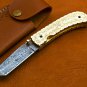 8'' Handmade Damascus Folding Pocket knife Hunting knife 100% Handmade Damascus