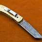 8'' Handmade Damascus Folding Pocket knife Hunting knife 100% Handmade Damascus