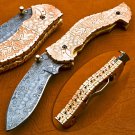 8.25" Handmade Damascus Folding Pocket knife Hunting knife 100% Handmade Damascus