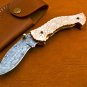 8.25" Handmade Damascus Folding Pocket knife Hunting knife 100% Handmade Damascus