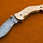 8.25" Handmade Damascus Folding Pocket knife Hunting knife 100% Handmade Damascus