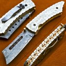 8'' Handmade Damascus Folding Pocket knife Hunting knife 100% Handmade Damascus