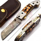 8.5'' Custom Hand Made Forged Folding Hunter Pocket Knife Damascus Steel Bowie Knife