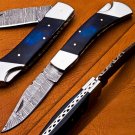 9" Handmade Damascus Folding Pocket knife Hunting knife 100% Handmade Damascus