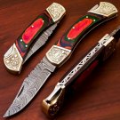 9" Handmade Damascus Folding Pocket knife Hunting knife 100% Handmade Damascus