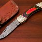 9" Handmade Damascus Folding Pocket knife Hunting knife 100% Handmade Damascus