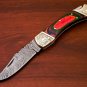 9" Handmade Damascus Folding Pocket knife Hunting knife 100% Handmade Damascus