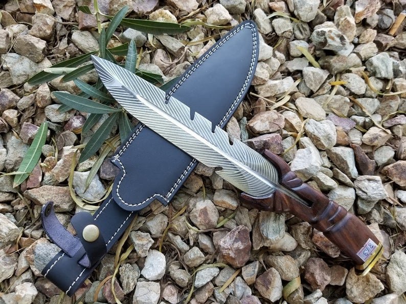 14 Inch Custom HandMade Forged D2 Steel Beautiful Hunting Knife Fixed Blade Handle Walnut Wood