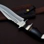 Handmade D2 Custom Steel Hunting Bowie Knife Fixed Blade with Leather sheath Handle Bull Horn 1088
