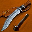 14.5 inch Custom handmade Damascus hunting knife Handle Tali Wood with leather sheath 101