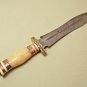 Custom Hand Made Forged Damascus Steel Hunting Bowie Knife Fixed Blade Leather Handle Camel Bone
