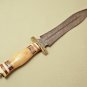 Custom Hand Made Forged Damascus Steel Hunting Bowie Knife Fixed Blade Leather Handle Camel Bone