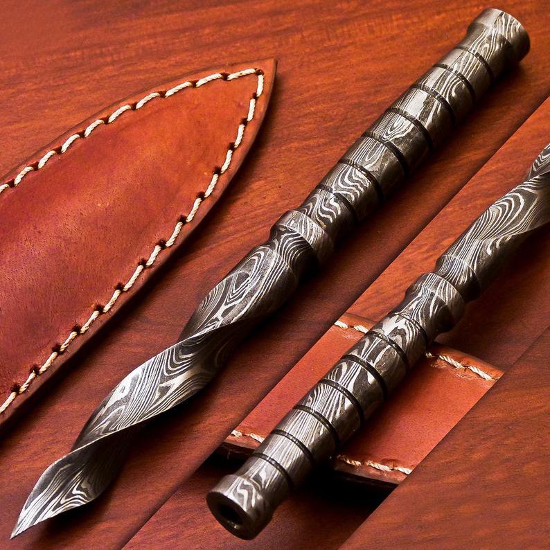 6.5" Damascus Fixed Blade Knife Handmade Tri Dagger Hand Forged Twisted Pattern Kris Blade new 1081