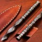 6.5" Damascus Fixed Blade Knife Handmade Tri Dagger Hand Forged Twisted Pattern Kris Blade new 1081