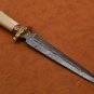 Custom Hand Made Forged Damascus Steel Hunting Bowie Knife Fixed Blade Leather Handle Camel Bone