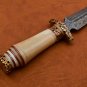 Custom Hand Made Forged Damascus Steel Hunting Bowie Knife Fixed Blade Leather Handle Camel Bone