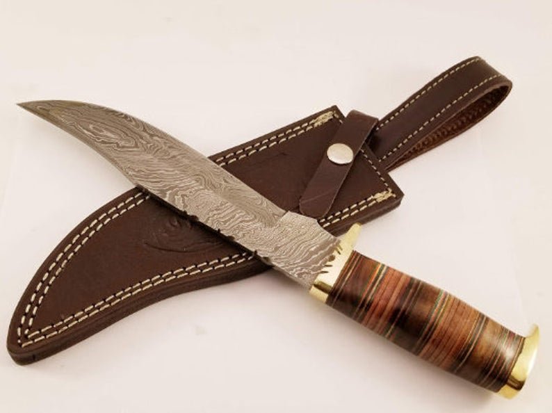 12" Inch Custom HandMade Forged Damascus Steel Hunting Bowie Fixed Blade
