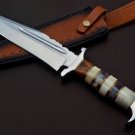 Handmade D2 Custom Steel Hunting Bowie Knife Fixed Blade with Leather sheath Handle Camel Bone