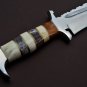 Handmade D2 Custom Steel Hunting Bowie Knife Fixed Blade with Leather sheath Handle Camel Bone