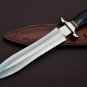 Handmade D2 Custom Steel Hunting Bowie Knife Fixed Blade with Leather sheath Bull Horn