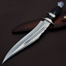 Handmade D2 Custom Steel Hunting Bowie Knife Fixed Blade with Leather sheath Handle Bull Horn