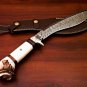 handmade Damascus Steel Hunting knife Handle made by Deer Antler with leather Sheath 964