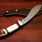 handmade Damascus Steel Hunting knife Handle made by Deer Antler with leather Sheath 964