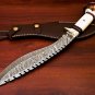 handmade Damascus Steel Hunting knife Handle made by Deer Antler with leather Sheath 964