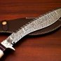 handmade Damascus Steel Hunting knife Handle made by Deer Antler with leather Sheath 964