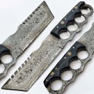custom handmade damascus hunting knife Handle Buffalo horn Horn with leather sheath