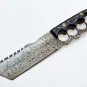 custom handmade damascus hunting knife Handle Buffalo horn Horn with leather sheath