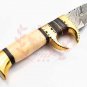 16'' Custom Hand Made Forged Hunter Knife Damascus Steel Handle with Buffalo Bone With Leather