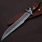 Custom Hand Made Forged Damascus Steel Hunting Bowie Knife Fixed Blade Leather