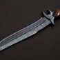 Custom Hand Made Forged Damascus Steel Hunting Bowie Knife Fixed Blade Leather