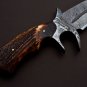 Custom Hand Made Forged Damascus Steel Hunting Bowie Knife Fixed Blade Leather