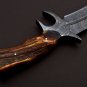 Custom Hand Made Forged Damascus Steel Hunting Bowie Knife Fixed Blade Leather