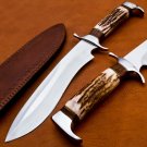 Handmade D2 Steel knife Hunting knife 100% Handmade D2 Steel Handle Deer Antler with leather Sheath