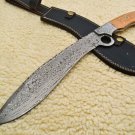 Custom Hand Made Forged Knife Damascus Steel Knife Handle Kow Wood With Leather Sheath 477