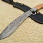 Custom Hand Made Forged Knife Damascus Steel Knife Handle Kow Wood With Leather Sheath 477