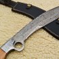 Custom Hand Made Forged Knife Damascus Steel Knife Handle Kow Wood With Leather Sheath 477