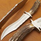 Handmade D2 Custom Steel Hunting Bowie Knife Fixed Blade with Leather sheath