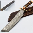 handmade Damascus Steel Hunting knife Handle Deer Antler with leather Sheath