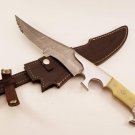 15.5"Custom Hand Forged Damascus Steel Hunting Bowie Knife Fixed Blade Camel Bone