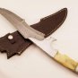 15.5"Custom Hand Forged Damascus Steel Hunting Bowie Knife Fixed Blade Camel Bone
