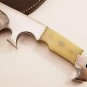 15.5"Custom Hand Forged Damascus Steel Hunting Bowie Knife Fixed Blade Camel Bone