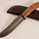 10'' Custom Hand Made Damascus Steel Hunting Knife Leather Sheath