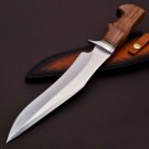 Handmade D2 Custom Steel Hunting Bowie Knife Fixed Blade with Leather sheath Handle Walnut wood
