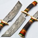 handmade Damascus Steel Hunting knife Handle Deer Antler with leather Sheath