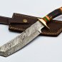 handmade Damascus Steel Hunting knife Handle Deer Antler with leather Sheath