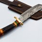 handmade Damascus Steel Hunting knife Handle Deer Antler with leather Sheath